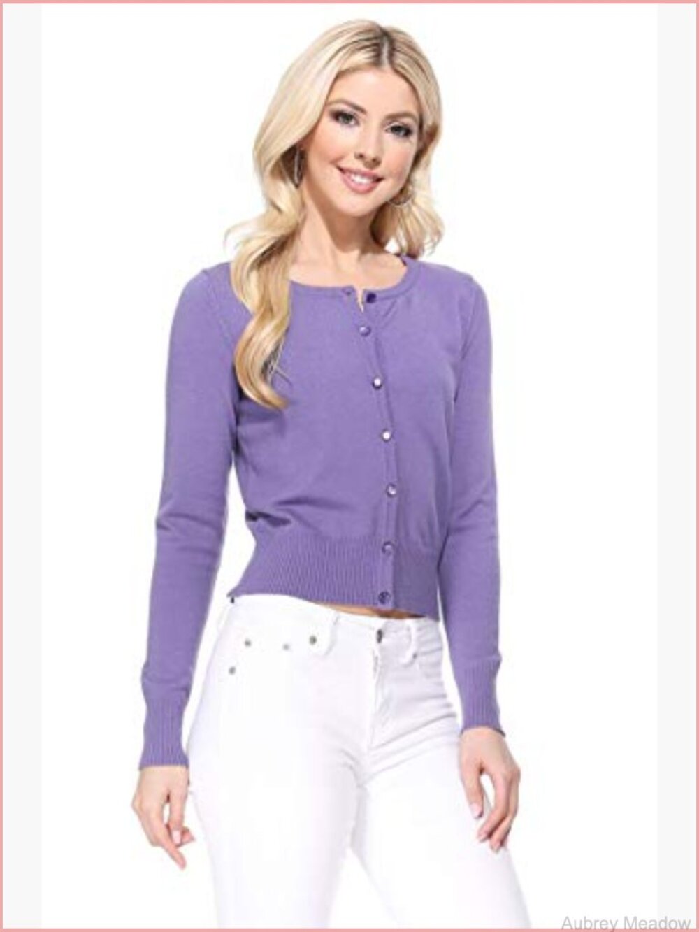 Cropped Cardigan Sweater Long Sleeve Crewneck Button Down Knit Lightweight Top - Picture 2 of 5